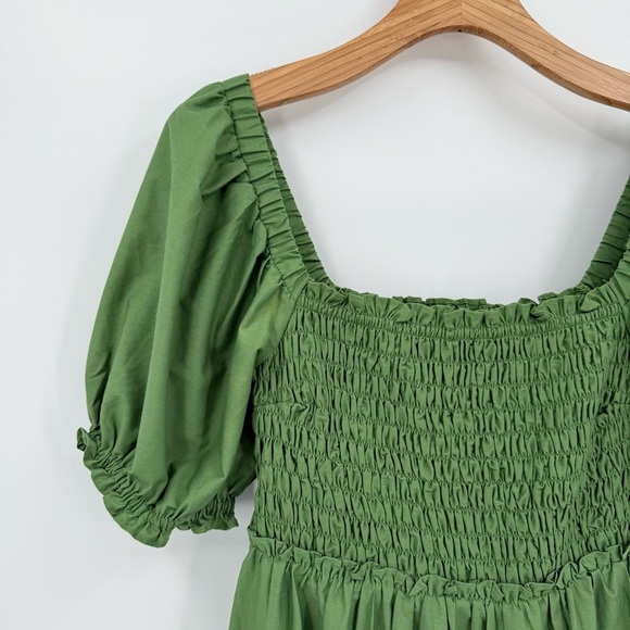 Abercrombie & Fitch Puff Sleeve Smocked Bodice Midi Dress in Green Size S - Picture 5 of 10